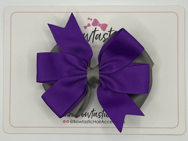 3.5 inch Butterfly Pinwheel Bow - Purple & Metal Grey