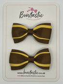 3 Inch 3 Layer Tuxedo Bow - Turftan & Yellow Gold - 2 Pack