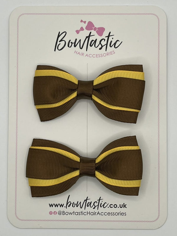 3 Inch 3 Layer Tuxedo Bow - Turftan & Yellow Gold - 2 Pack