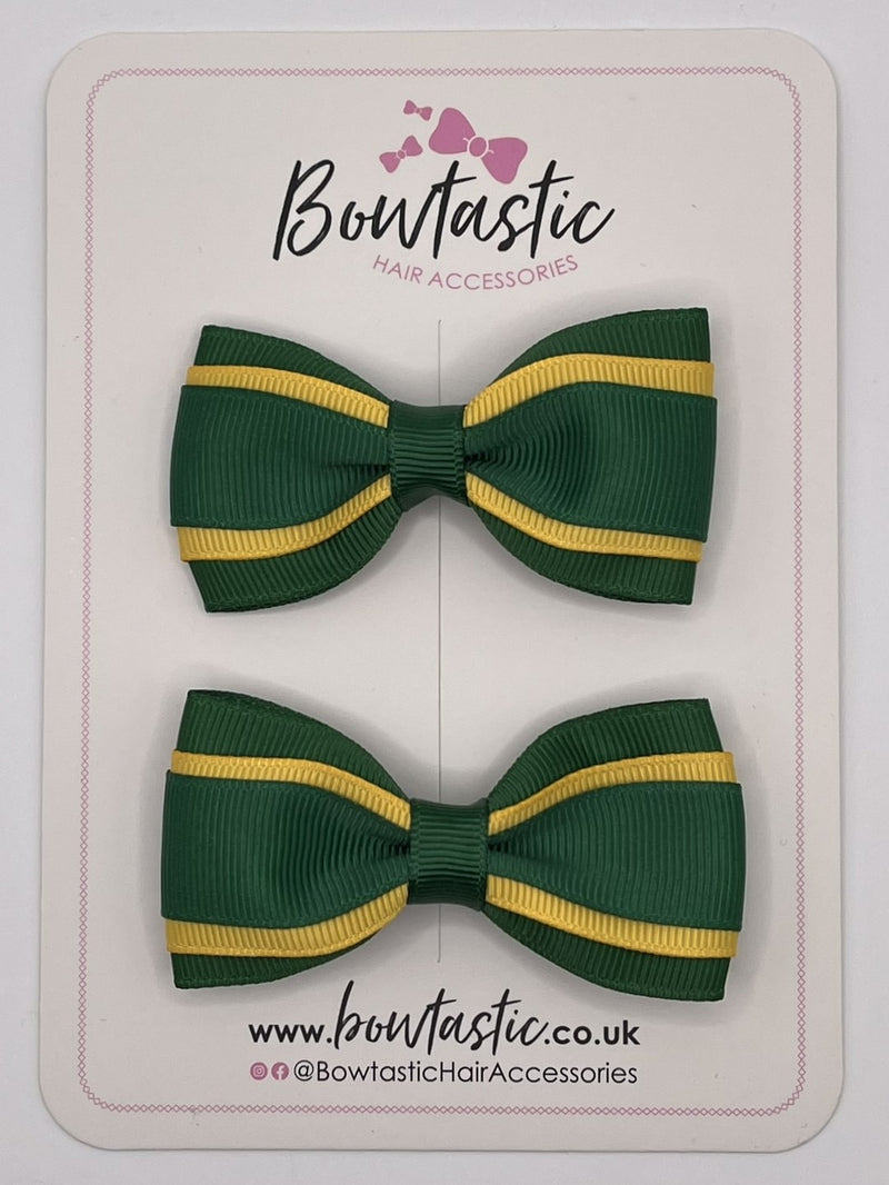 3 Inch 3 Layer Tuxedo Bow - Forest Green & Yellow Gold - 2 Pack