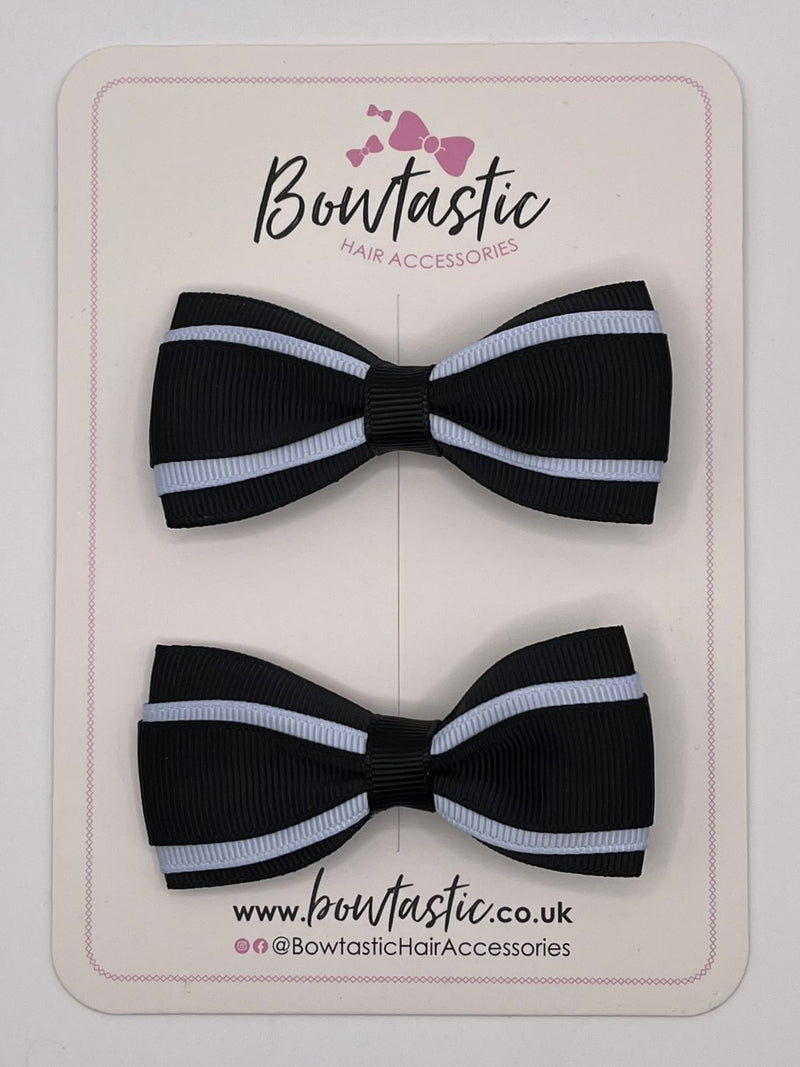 3 Inch 3 Layer Tuxedo Bow - Black & Bluebell - 2 Pack