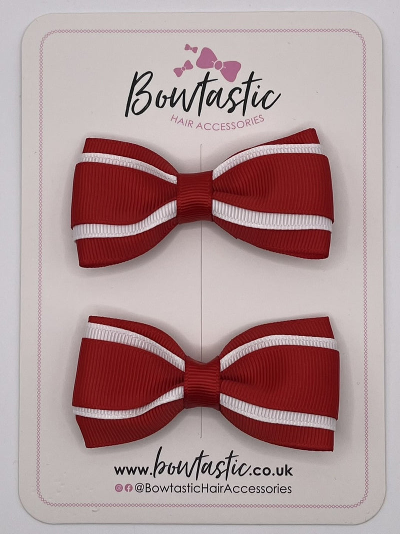 3 Inch 3 Layer Tuxedo Bow - Red & White - 2 Pack