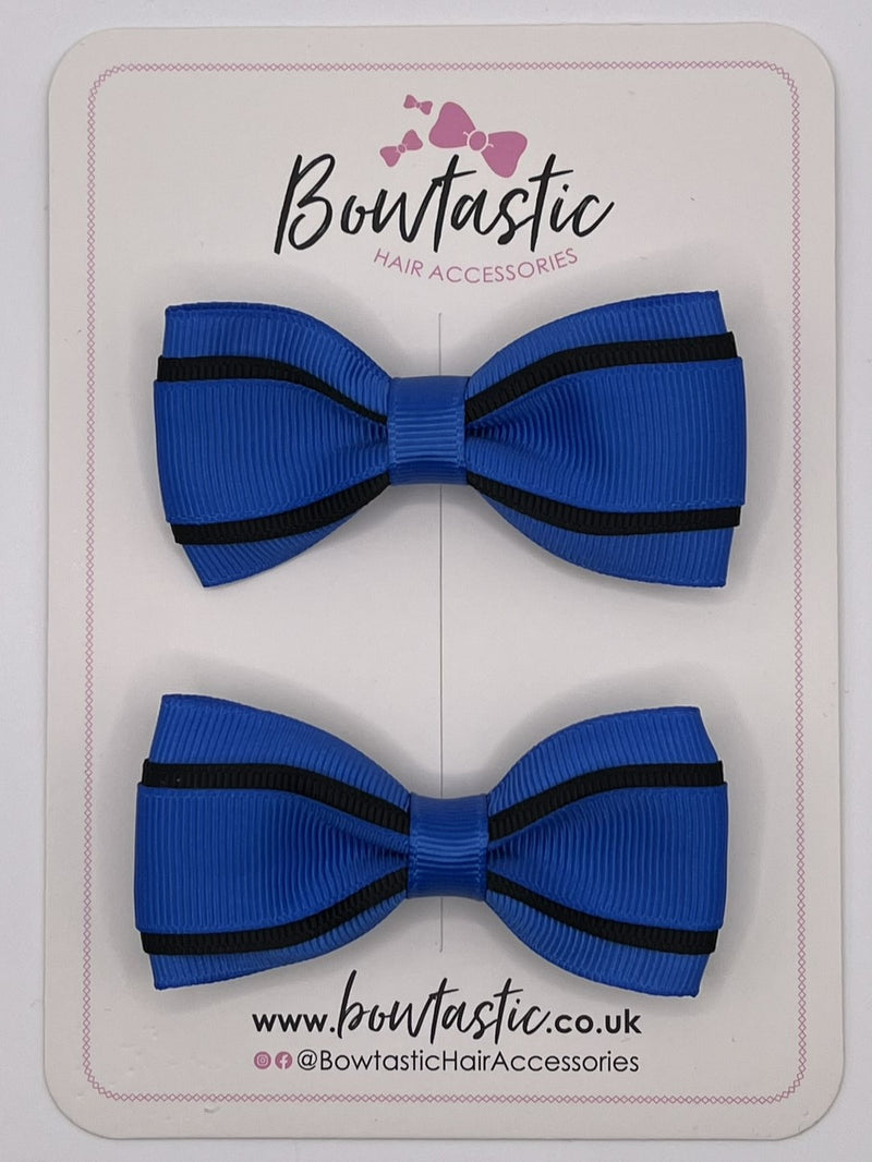 3 Inch 3 Layer Tuxedo Bow - Royal Blue & Black - 2 Pack