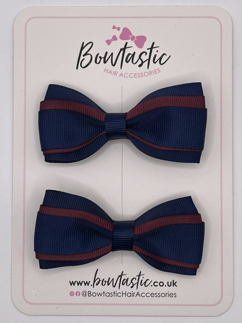 3 Inch 3 Layer Tuxedo Bow - Burgundy & Navy - 2 Pack