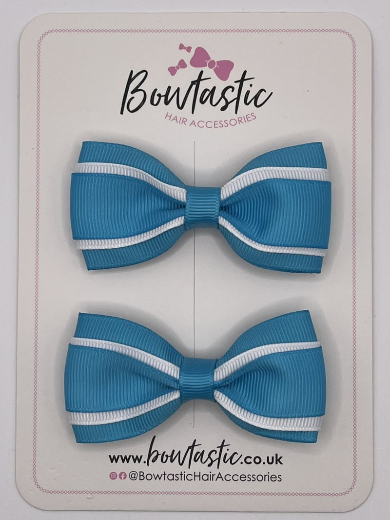 3 Inch 3 Layer Tuxedo Bow - Turquoise & White - 2 Pack