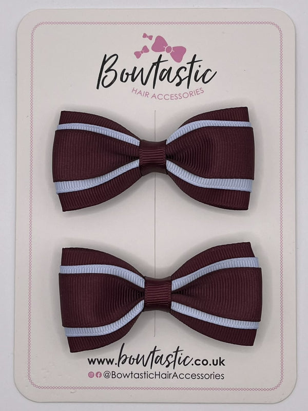 3 Inch 3 Layer Tuxedo Bow - Burgundy & Bluebell - 2 Pack