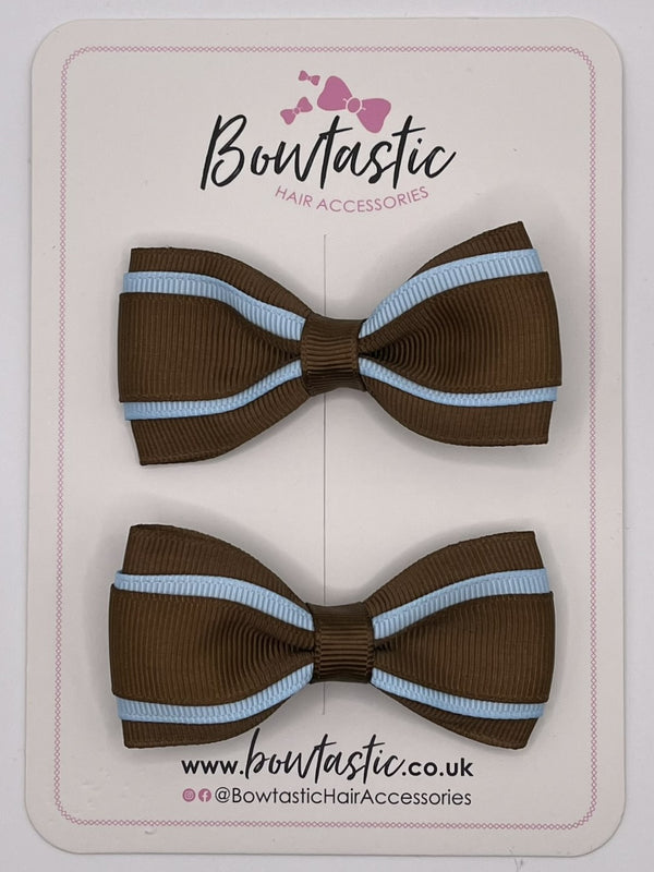 3 Inch 3 Layer Tuxedo Bow - Turftan & Blue Topaz - 2 Pack