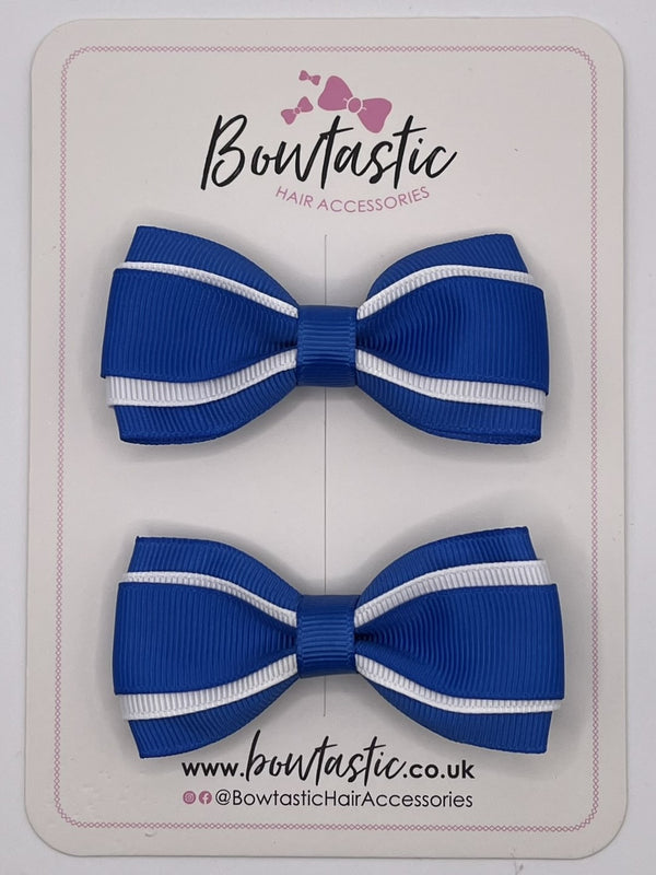 3 Inch 3 Layer Tuxedo Bow - Royal Blue & White - 2 Pack