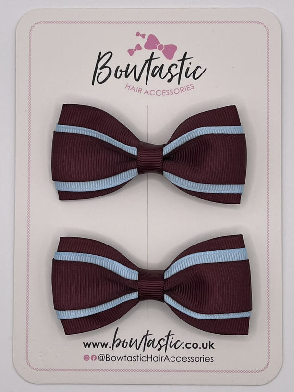 3 Inch 3 Layer Tuxedo Bow - Burgundy & Blue Topaz - 2 Pack