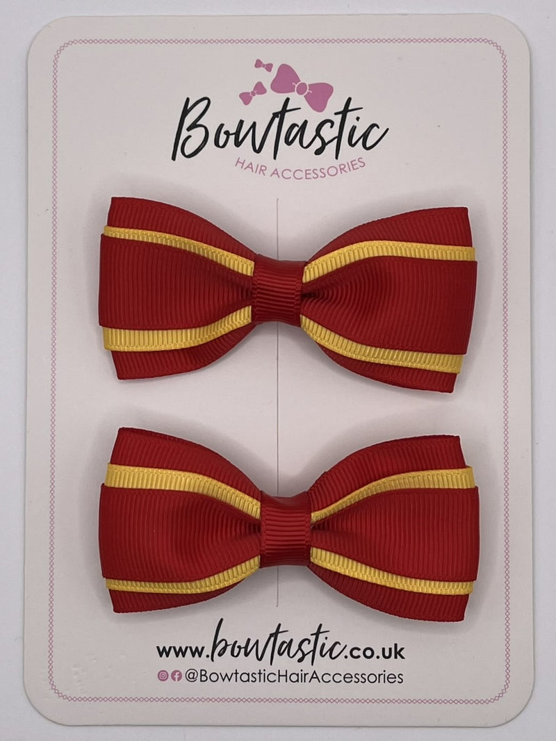 3 Inch 3 Layer Tuxedo Bow - Red & Yellow Gold - 2 Pack