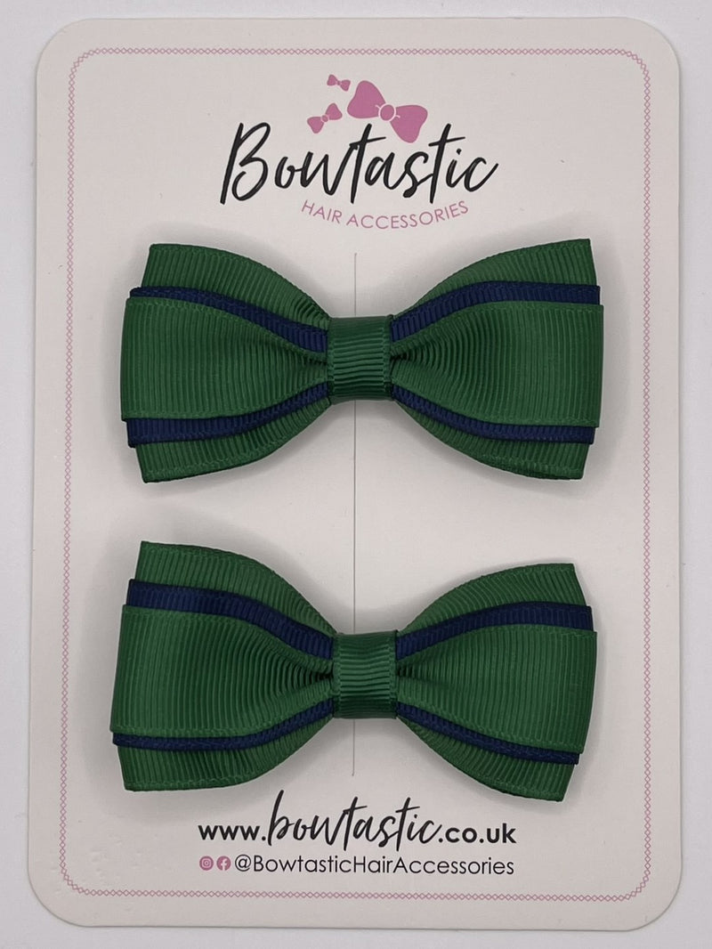 3 Inch 3 Layer Tuxedo Bow - Forest Green & Navy - 2 Pack