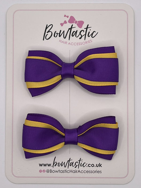 3 Inch 3 Layer Tuxedo Bow - Purple & Yellow Gold - 2 Pack