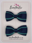 3 Inch 3 Layer Tuxedo Bow - Jade Green & Navy - 2 Pack