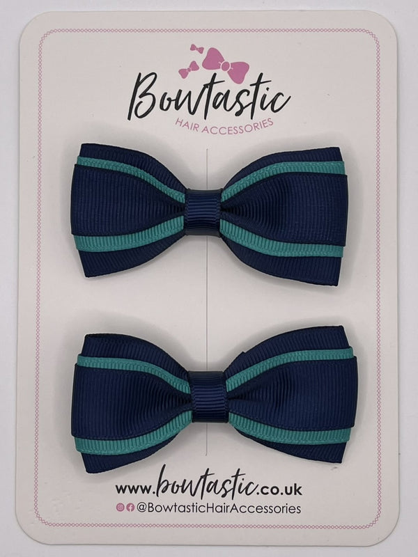 3 Inch 3 Layer Tuxedo Bow - Jade Green & Navy - 2 Pack