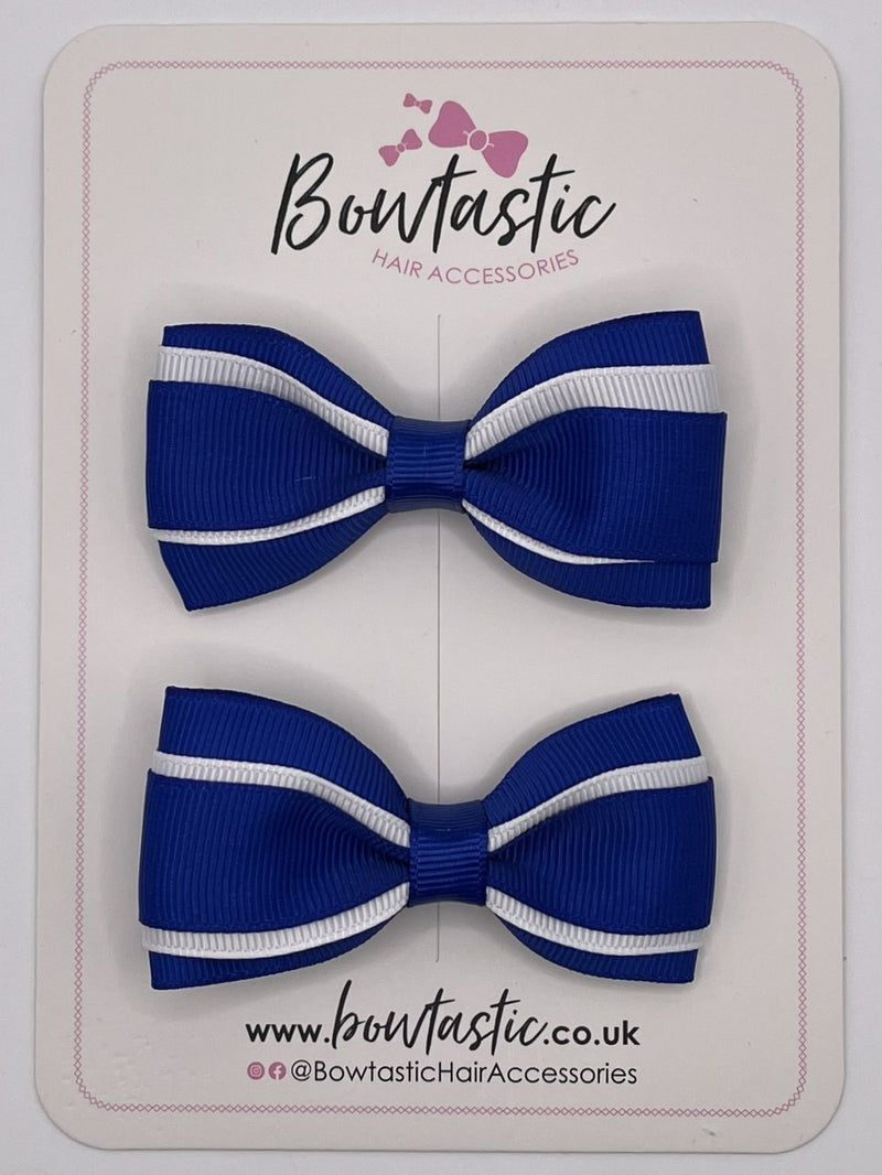 3 Inch 3 Layer Tuxedo Bow - Cobalt & White - 2 Pack