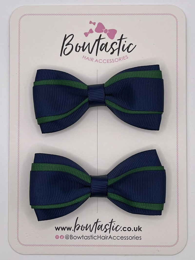 3 Inch 3 Layer Tuxedo Bow - Navy & Forest Green - 2 Pack