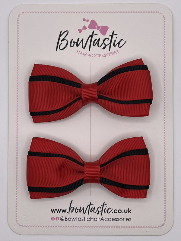 3 Inch 3 Layer Tuxedo Bow - Red & Black - 2 Pack