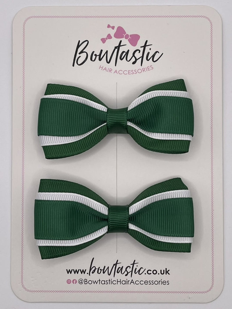 3 Inch 3 Layer Tuxedo Bow - Forest Green & White - 2 Pack