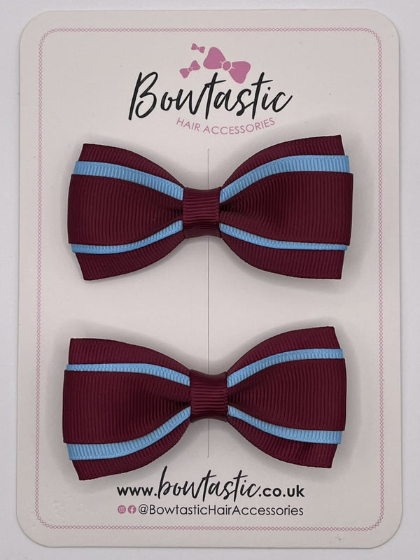 3 Inch 3 Layer Tuxedo Bow - Wine & Blue Mist - 2 Pack