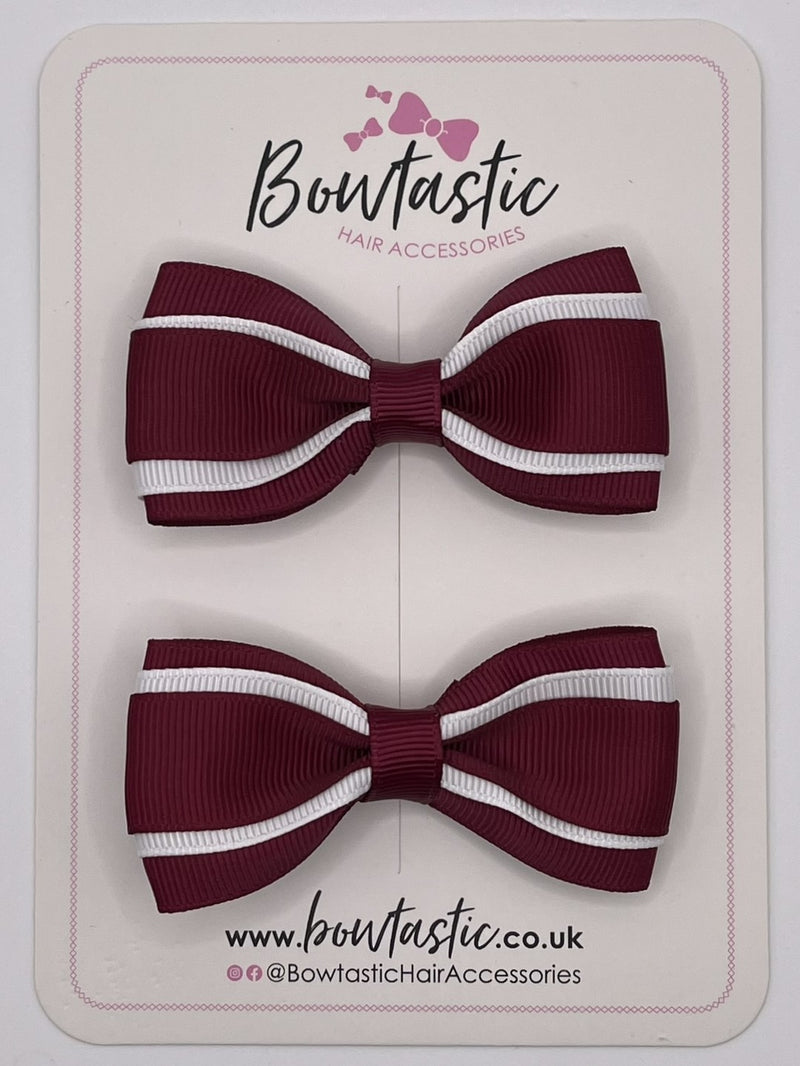 3 Inch 3 Layer Tuxedo Bow - Wine & White - 2 Pack