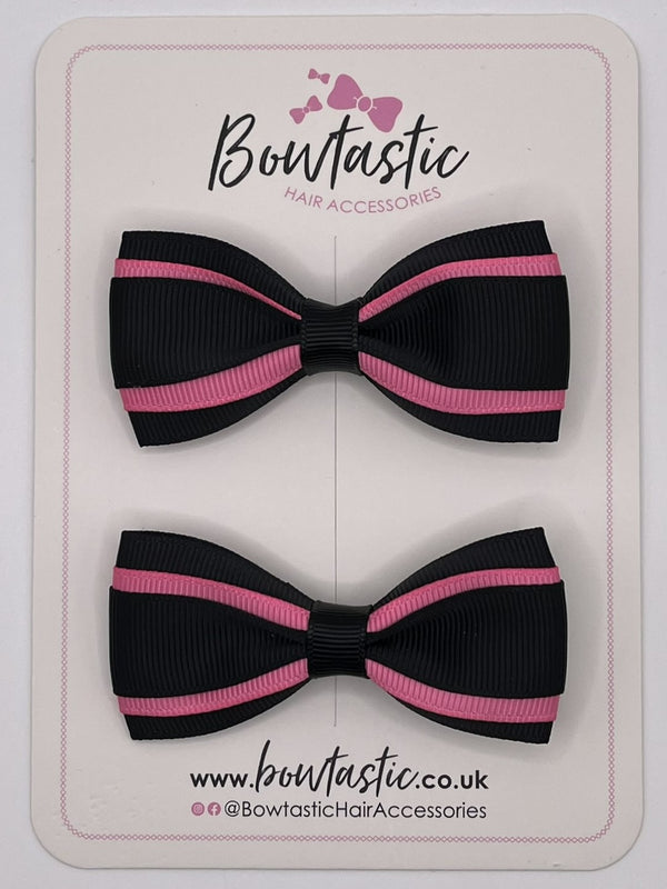 3 Inch 3 Layer Tuxedo Bow - Black & Hot Pink - 2 Pack