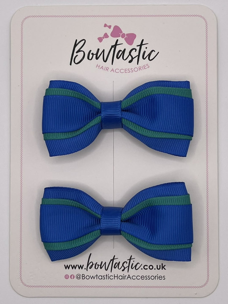 3 Inch 3 Layer Tuxedo Bow - Royal Blue & Jade Green - 2 Pack