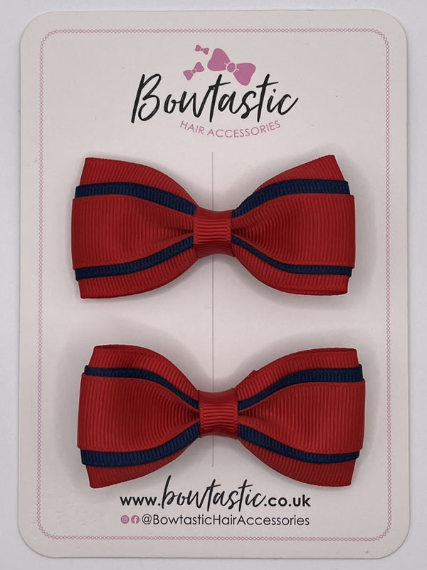 3 Inch 3 Layer Tuxedo Bow - Red & Navy - 2 Pack