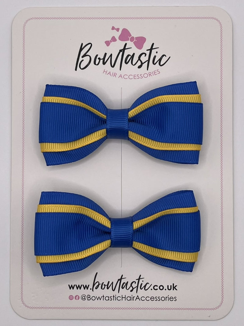 3 Inch 3 Layer Tuxedo Bow - Royal Blue & Yellow Gold - 2 Pack