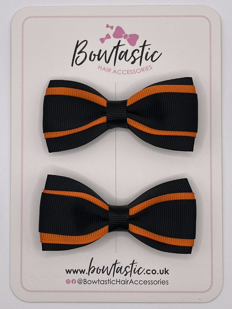 3 Inch 3 Layer Tuxedo Bow - Black & Orange - 2 Pack