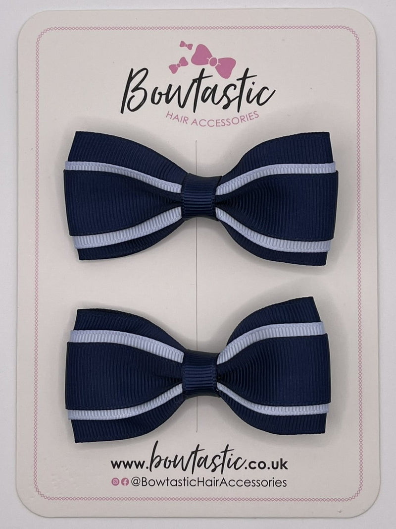 3 Inch 3 Layer Tuxedo Bow - Navy & Bluebell - 2 Pack