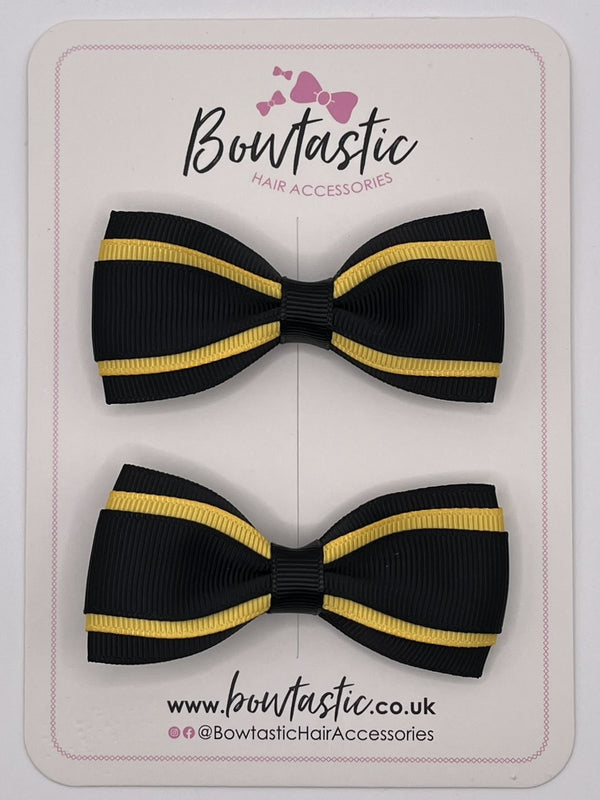 3 Inch 3 Layer Tuxedo Bow - Black & Yellow Gold - 2 Pack