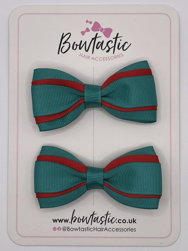 3 Inch 3 Layer Tuxedo Bow - Red & Jade Green - 2 Pack