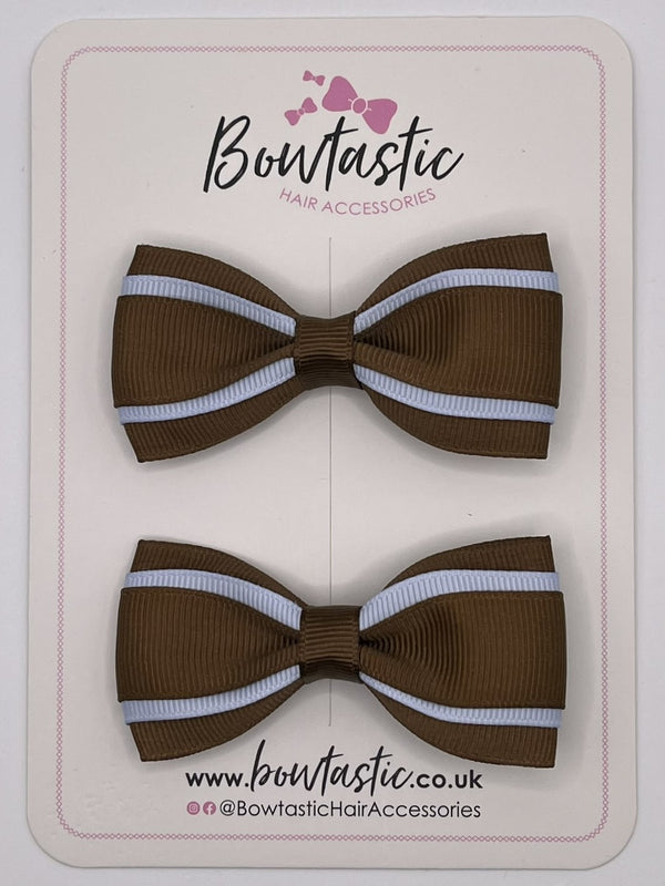 3 Inch 3 Layer Tuxedo Bow - Turftan & Bluebell - 2 Pack