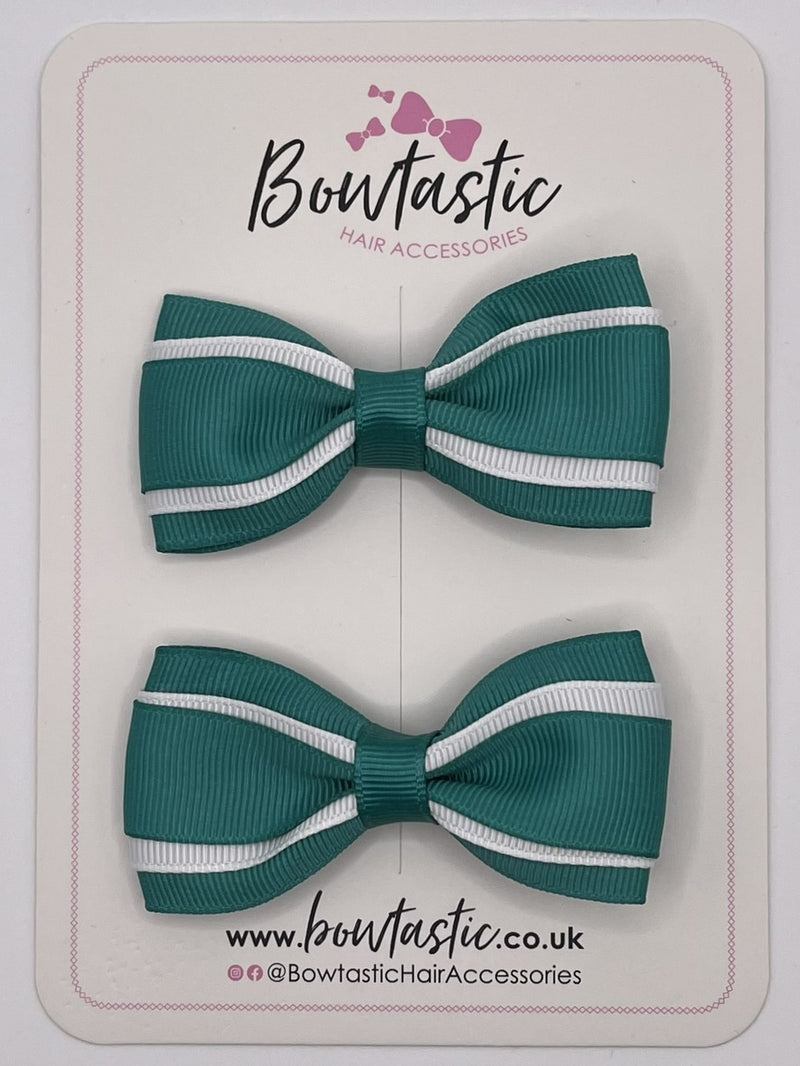 3 Inch 3 Layer Tuxedo Bow - Jade Green & White - 2 Pack