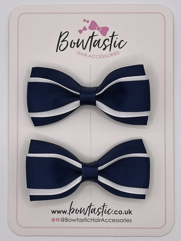 3 Inch 3 Layer Tuxedo Bow - Navy & White - 2 Pack