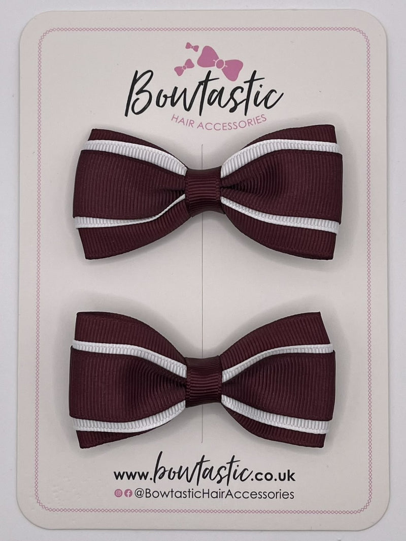 3 Inch 3 Layer Tuxedo Bow - Burgundy & White - 2 Pack