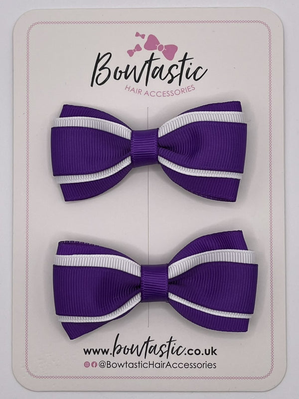 3 Inch 3 Layer Tuxedo Bow - Purple & White - 2 Pack