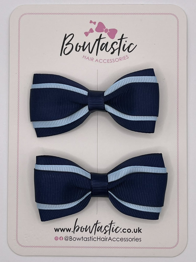 3 Inch 3 Layer Tuxedo Bow - Navy & Blue Topaz - 2 Pack