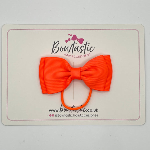 3 Inch Flat Double Bow Thin Elastic - Neon Orange