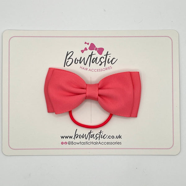 3 Inch Flat Double Bow Thin Elastic - Coral Rose