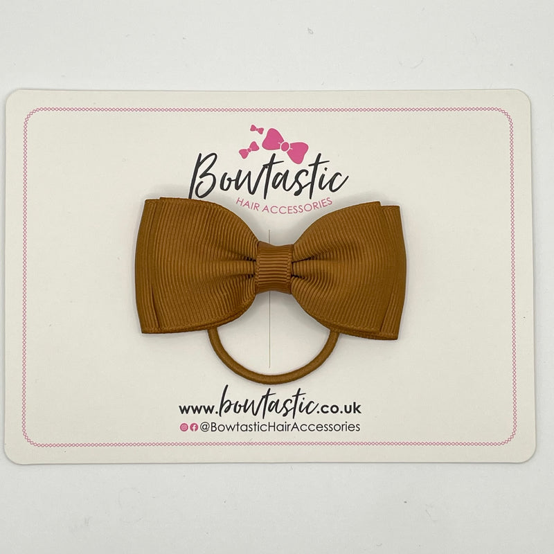 3 Inch Flat Double Bow Thin Elastic - Golden Brown