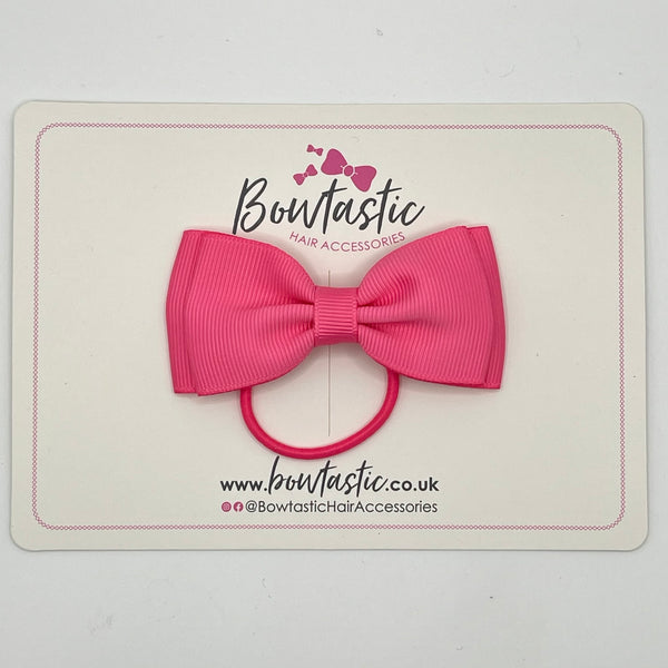 3 Inch Flat Double Bow Thin Elastic - Hot Pink