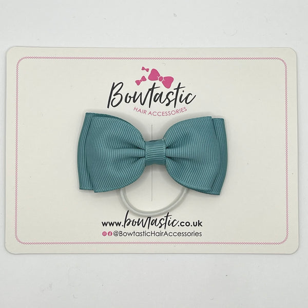 3 Inch Flat Double Bow Thin Elastic - Nile Blue