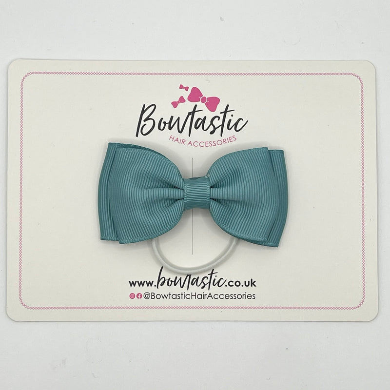 3 Inch Flat Double Bow Thin Elastic - Nile Blue