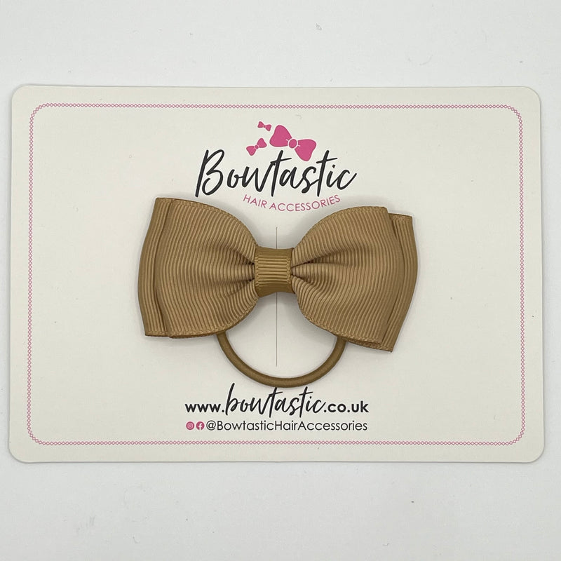 3 Inch Flat Double Bow Thin Elastic - Latte