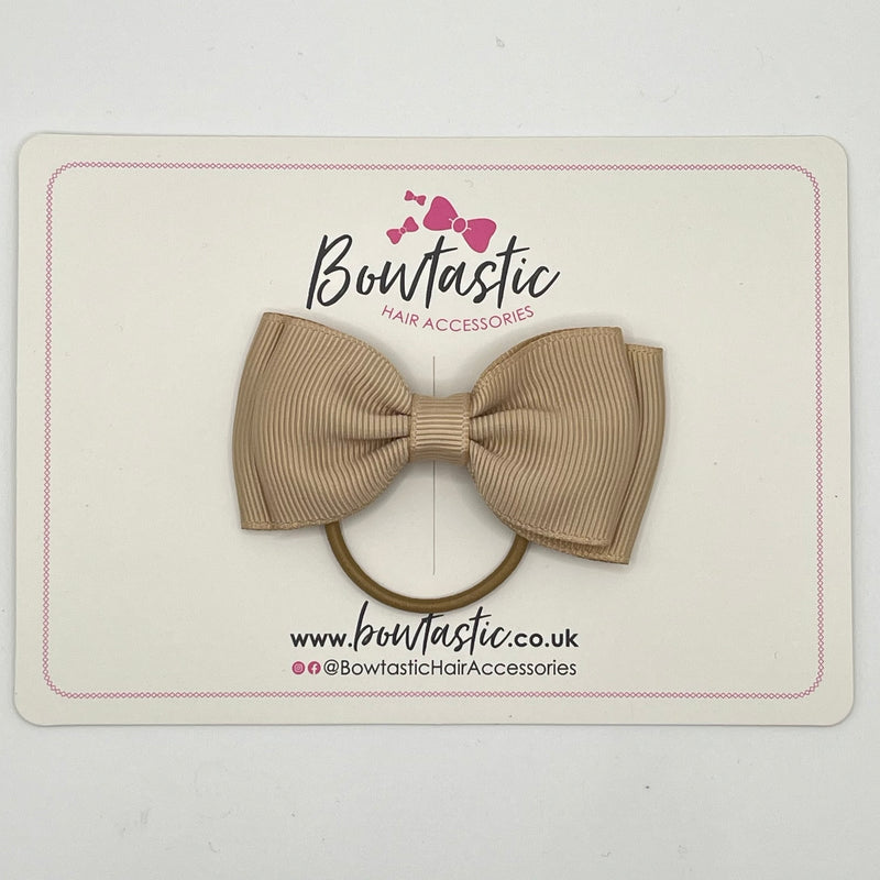 3 Inch Flat Double Bow Thin Elastic - Tan