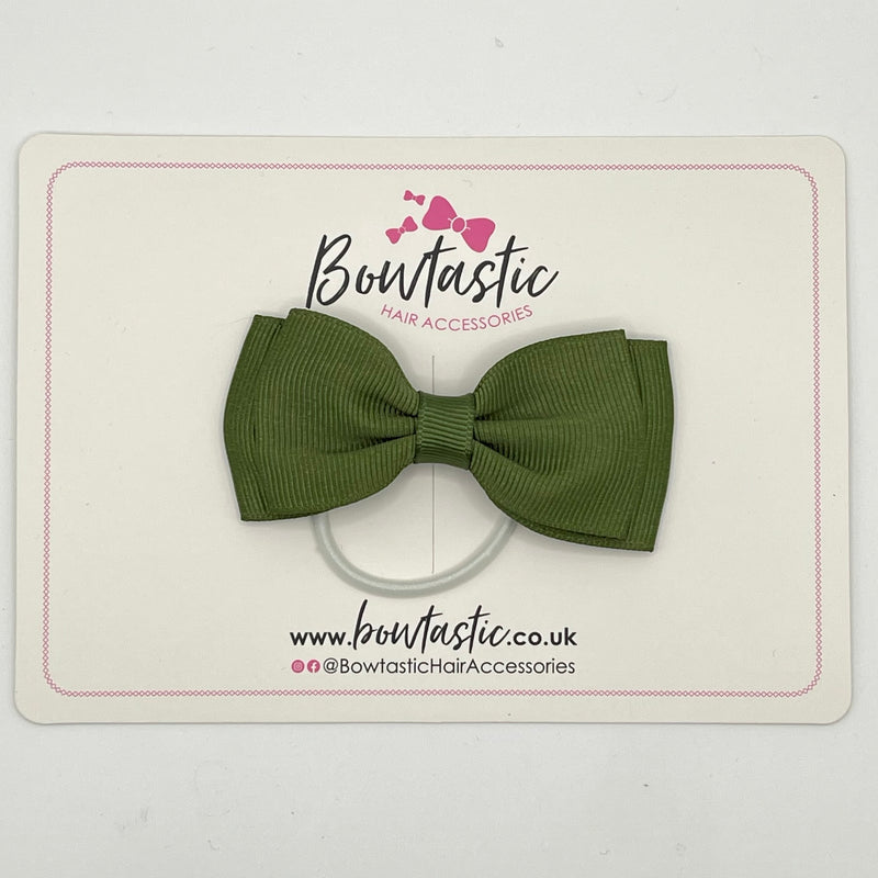 3 Inch Flat Double Bow Thin Elastic - Moss