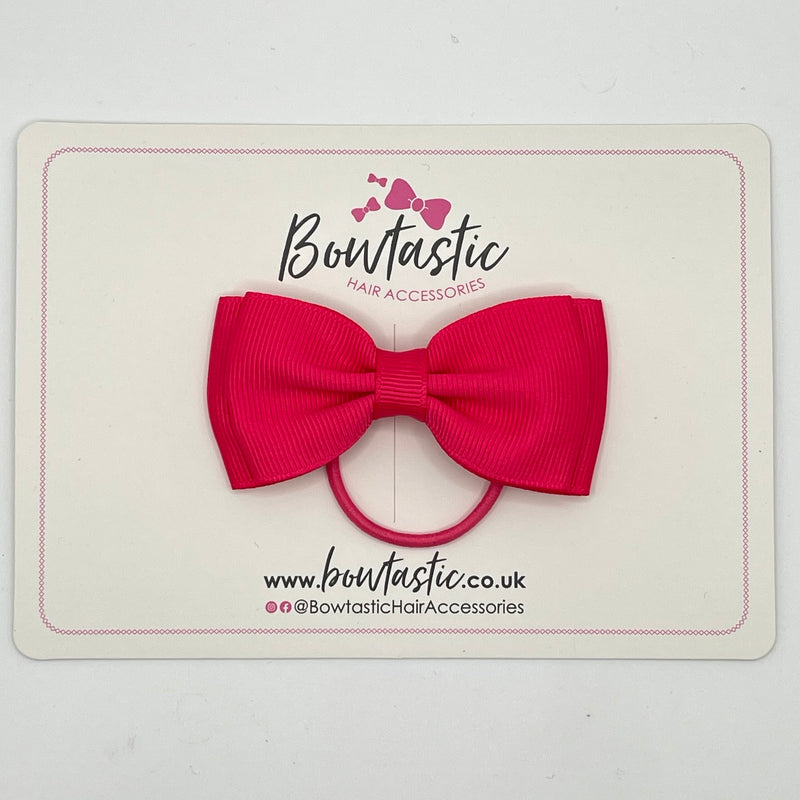 3 Inch Flat Double Bow Thin Elastic - Shocking Pink