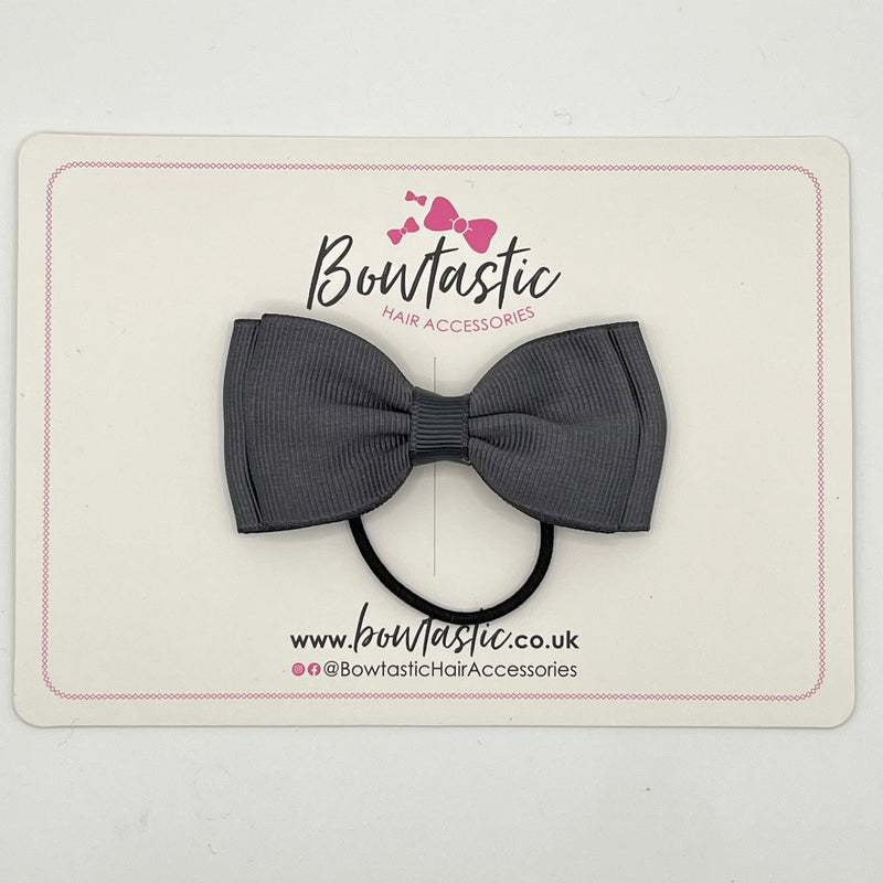 3 Inch Flat Double Bow Thin Elastic - Charcoal