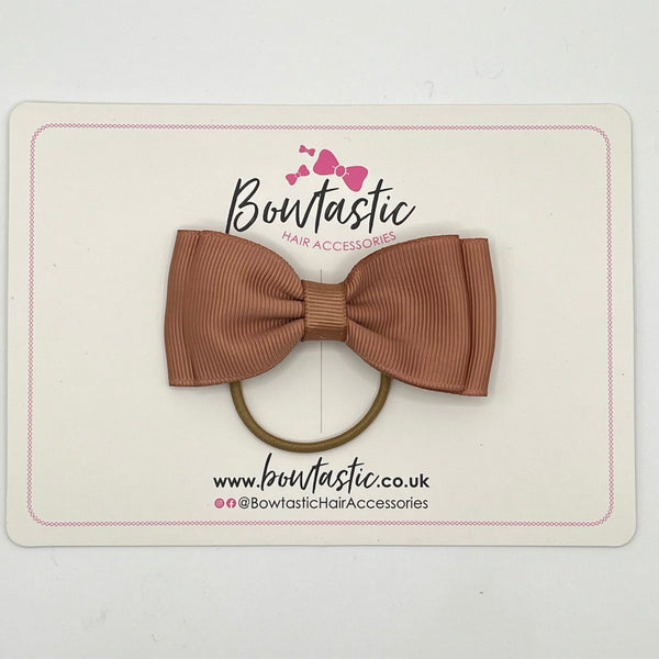 3 Inch Flat Double Bow Thin Elastic - Pecan Brown